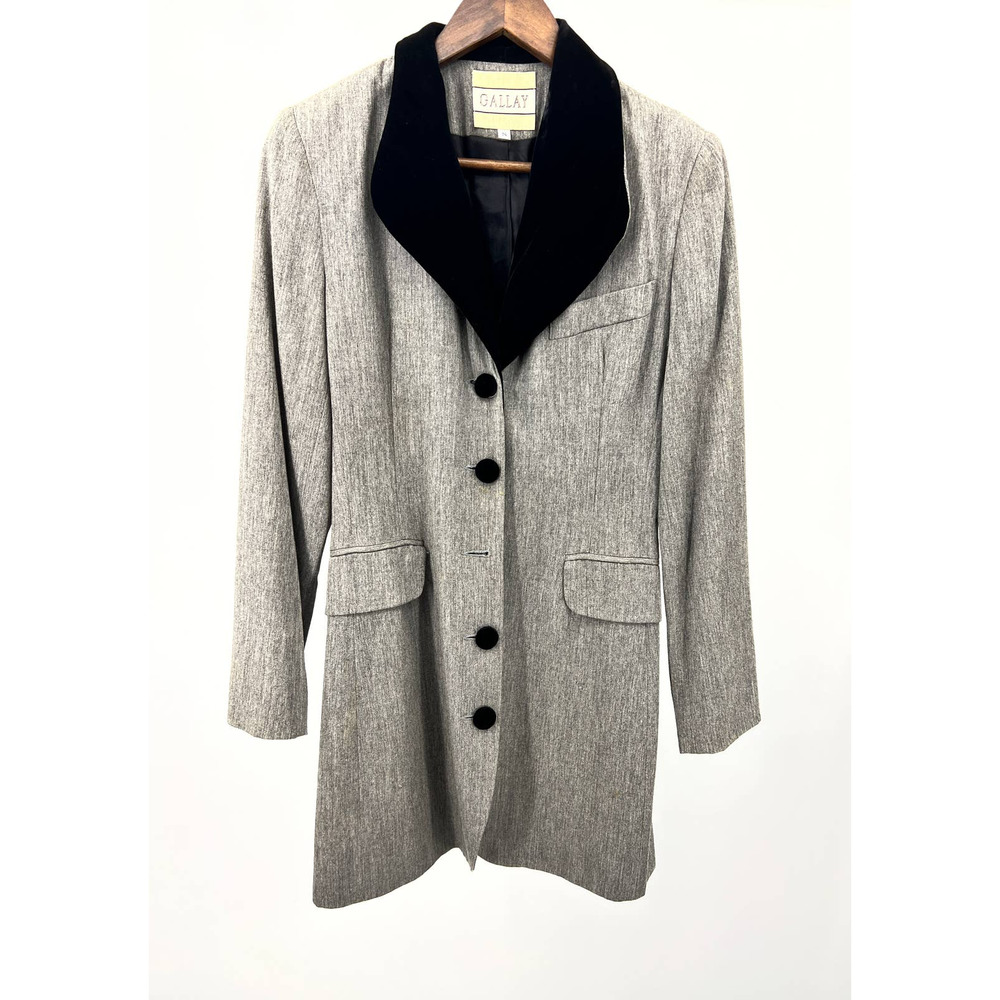 Gallay Vintage Blazer Gray Black Velvet Collar Women's Size S